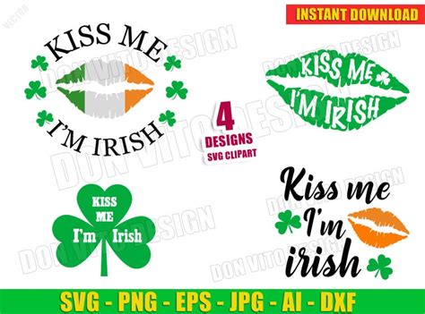 St Patricks Day Kiss Me Im Irish Lips Clover Bundle Svg Lucky Cut File