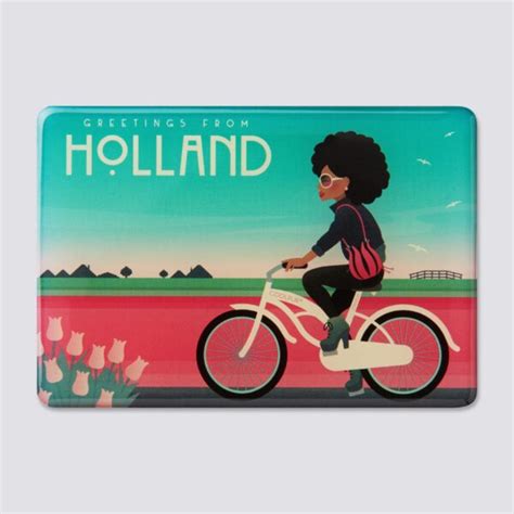 978 epoxy fridge magnet Holland tulip fields bike girl afro | Orange Panda