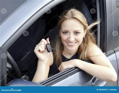 Woman Showing The Key Of Her New Car Stock Image Image Of Black Cheerful 20005993