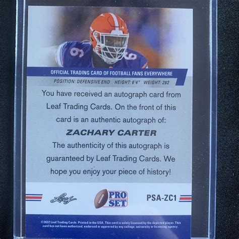 Leaf Pro Set Draft Autographs Blue Psa Zc Zachary Carter Au