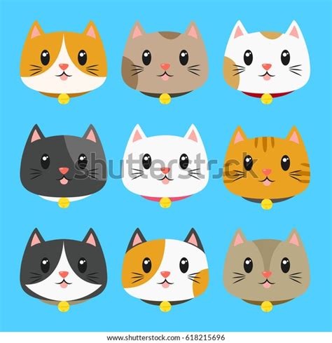 Set Cute Cats Vector Wearing Bell Stock Vector Royalty Free 618215696