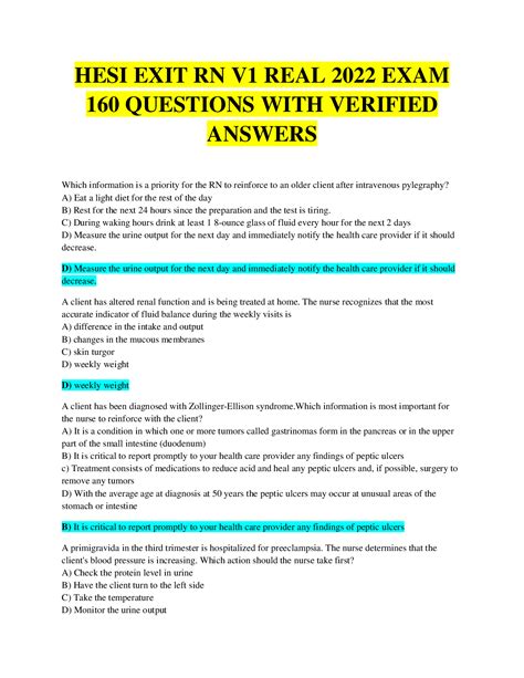 HESI EXIT RN V1 REAL 2022 EXAM 160 QUESTIONS WITH VERIFIED ANSWERS