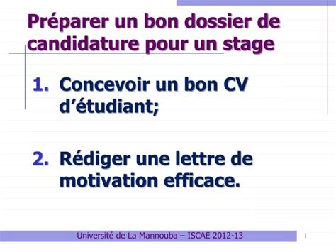 Ppt Pr Parer Un Bon Dossier De Candidature Pour Un Stage Powerpoint