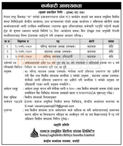 Vacancy Notice 2079 8 7 Samaj Laghubitta Bittiya Sanstha Ltd