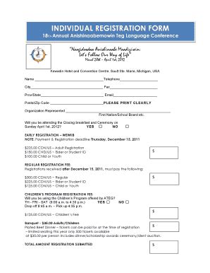 Fillable Online Anishinaabemowin Teg Individual Registration Form