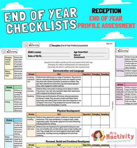 Updated Reception End Of Year Profile Assessment Eyfs Assessment Resources