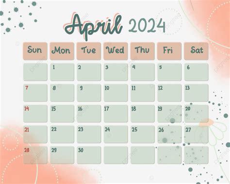 Calendario Melocotón Verde Abril 2024 PNG dibujos Calendario Mensual