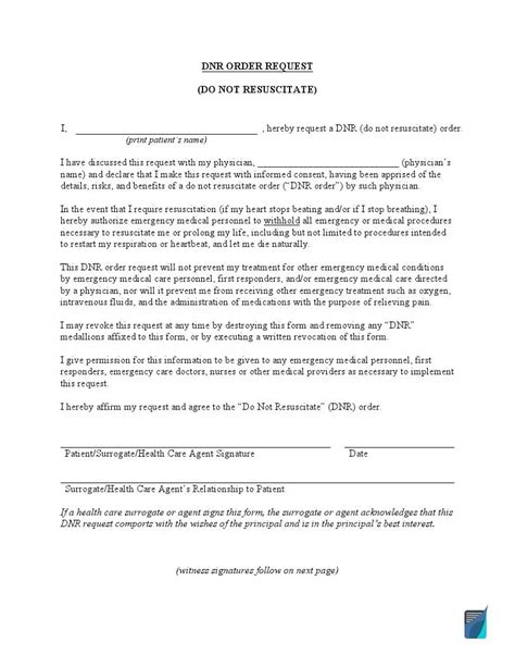 Free Printable Dnr Form Pdf Word Lawdistrict Off