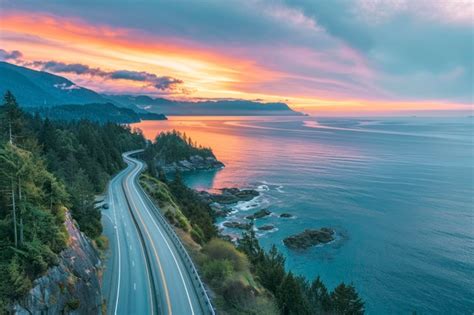 Premium Photo | Sea to Sky Highway on Pacific Ocean West Coast Aerial ...