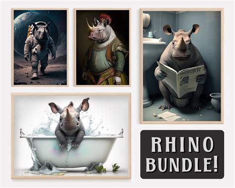 Funny Rhino Bundle, Funny Printable Animal Wall Art, Astronaut Space ...