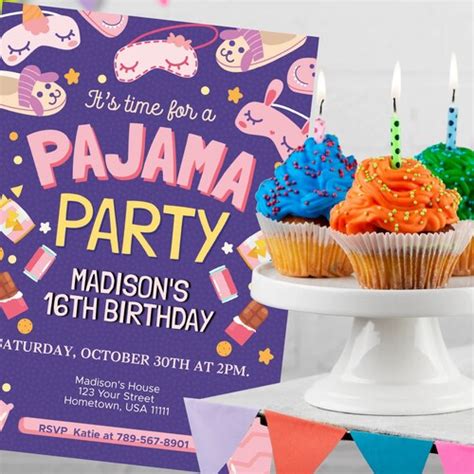 Editable Slumber Party Sleepover Invitation Pajama Party Etsy