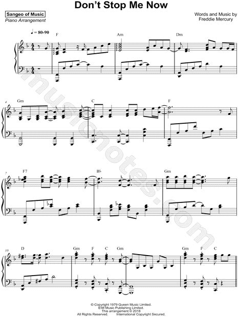 Sangeo Of Music Dont Stop Me Now Sheet Music Piano Solo In F Major