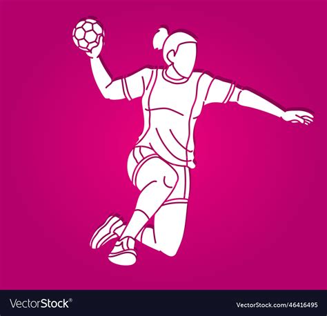 Handball Sport Woman Player Action Cartoon Graphic