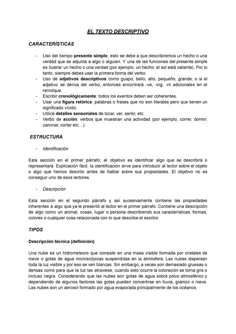 EL Texto Descriptivo Documents De Google EL TEXTO DESCRIPTIVO