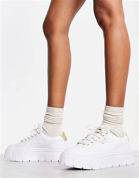 Puma Mayze Stack Trainers In White And Gold Asos