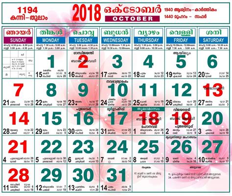 November Calendar 2025 Malayalam Kanti Rain