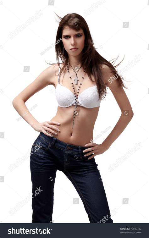 Sexy Brunette Woman Jeans Bra Wearing Stock Photo Shutterstock