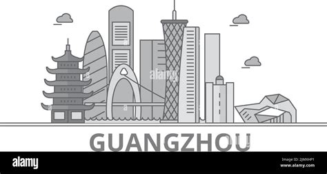 China Guangzhou City City Skyline Isolated Vector Illustration Icons