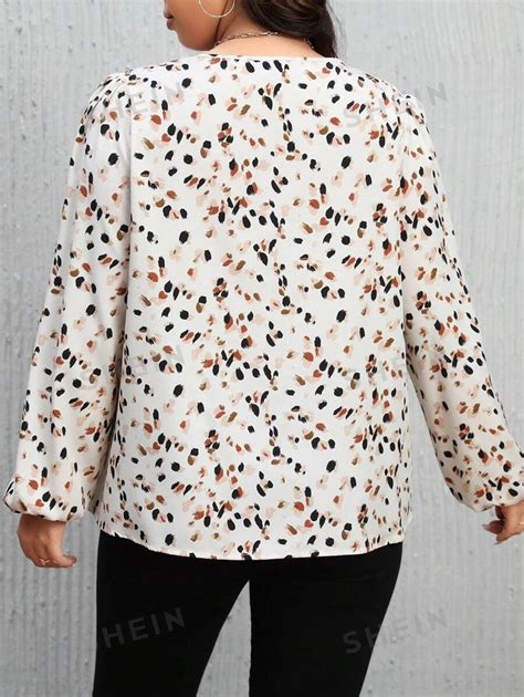 Shein Clasi Plus Size Lantern Sleeve Shirt With All Over Print And