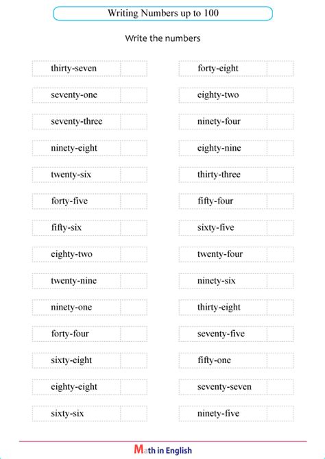 Numbers In Words 1 To 1000 Worksheets