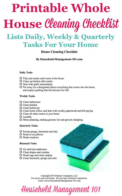 Printable Whole House Cleaning Checklist: How To Keep Your Home Clean ...