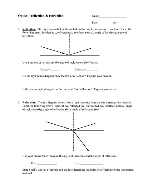 Optics Worksheet