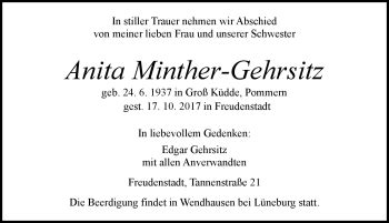 Traueranzeigen Von Anita Minther Gehrsitz Schwarzw Lder Bote Trauer