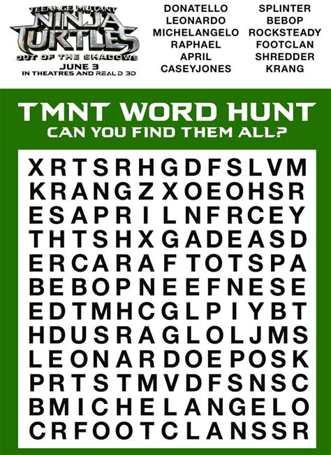 Free Teenage Mutant Ninja Turtles Word Search Puzzle Mama Likes This