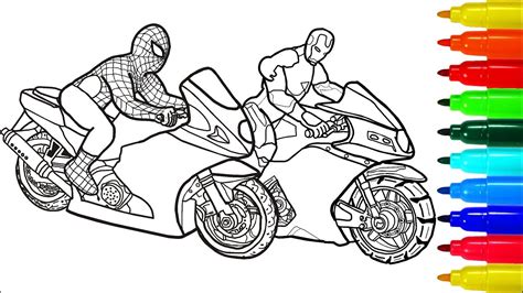 Spiderman Iron Man On Motorcycles Coloring Pages Colouring Pages For