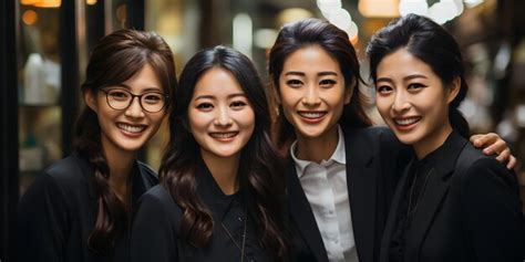 Premium Photo | A Group of Young Asian Business Women in Elegant ...