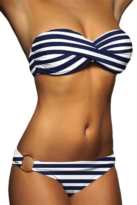 2017 Hot Sale Women Swimwear Striped Strapless Bikini Set Push Up