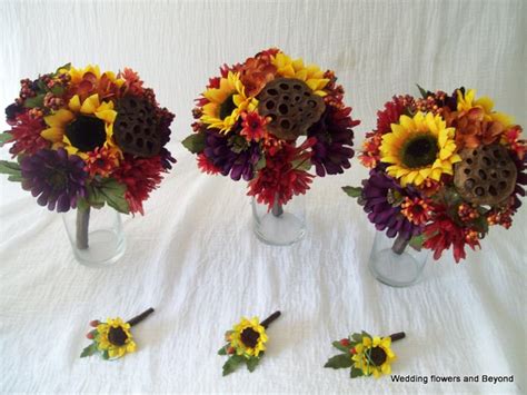 Rustic Silk Wedding Flowers Fall Wedding Sunflower Bouquets 6 - Etsy