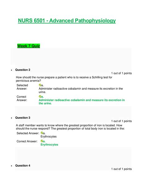 NURS 6501 NURS6501 Advanced Pathophysiology Week 7 Quiz Graded A