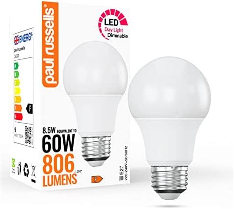 Paul Russells Led Gls Dimmable Edison Screw Light Bulbs 85w 806lumens E27 A60 Led Bulbs 60w