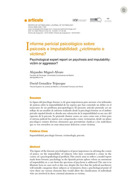 Pdf Informe Pericial Psicol Gico Sobre Psicosis E Imputabilidad