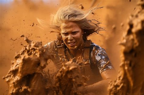 Premium Photo A Determined Athlete Splashes Through Mud In A Sports