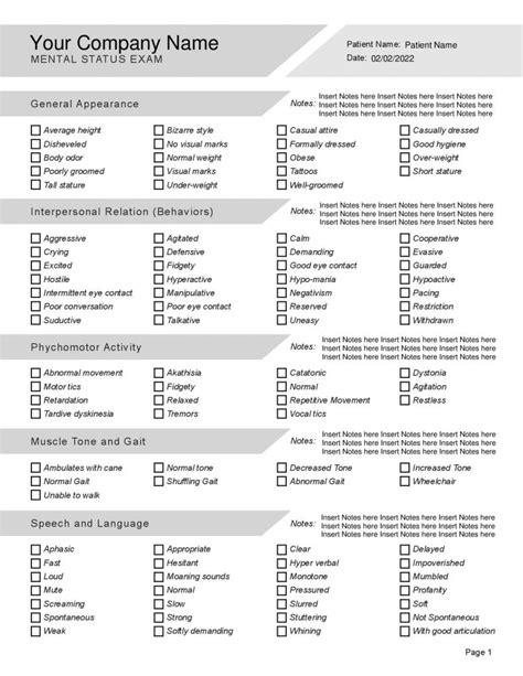 Mental Status Exam Editable Pdf Template