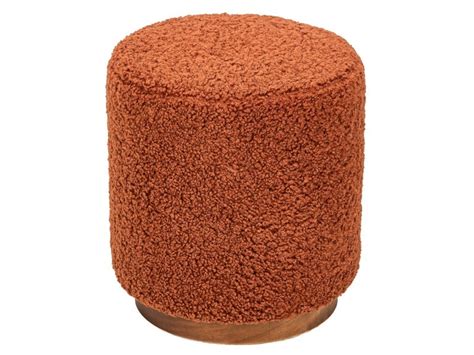 Nordlys Pouf De Salon Base En Bois Marron Bouclettes Terracotta