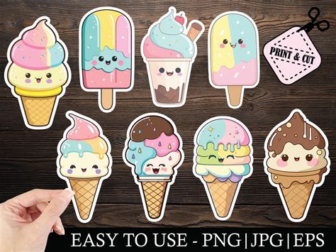 Ice Cream Stickers Ice Cream Clipart Kawaii Ice Cream - Etsy