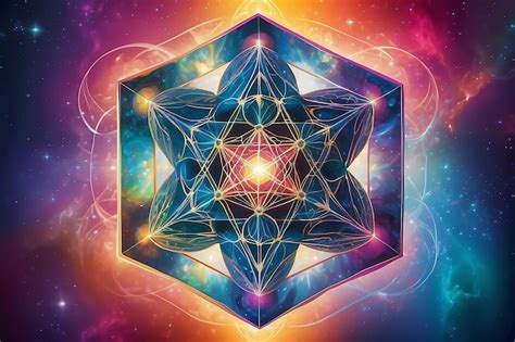 Premium Photo Metatron Cube Sacred Geometry On Colorful Blury Background