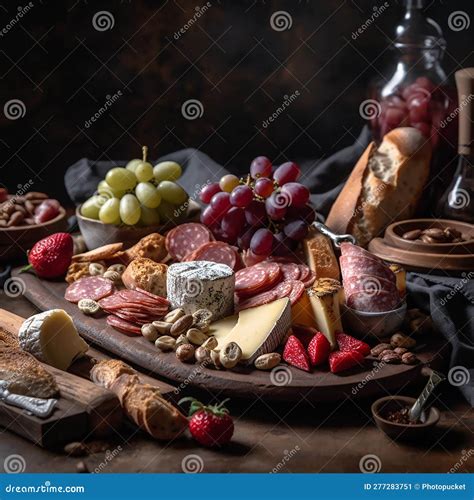 Platter of Cured Meats, Cheeses, Grapes Stock Illustration ...