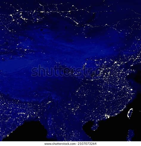 Asian Continent Electric Lights Map Night Stock Photo 2107073264