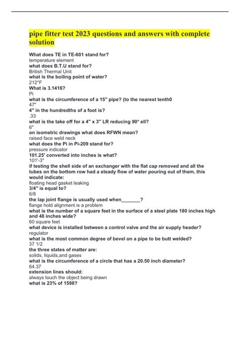 pipe fitter test 2023 questions and answers with complete solution ...
