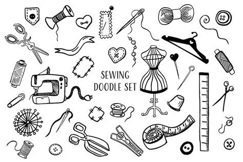 Premium Vector Sewing Doodles Hobby Hand Made Icons Vector Set Vector Outline Illustration