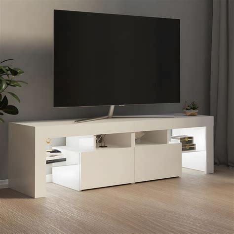 Meuble Tv Avec Lumi Res Led Blanc Brillant X X Cm