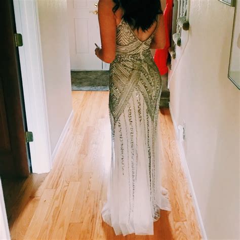 Nude Silver Prom Dress Size Gem
