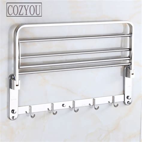 Length 60cm Sus 304 Stainless Steel Foldable Dual Tier Bathroom Shelves Storage Rack Towel Racks