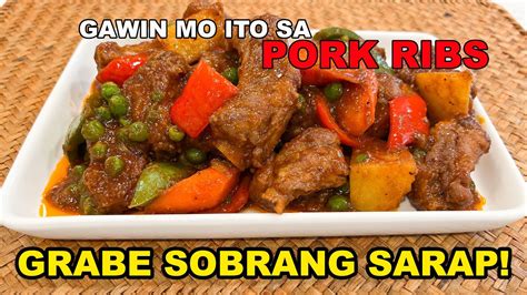 How To Cook Pork Ribs Afritada Cooking Pork Afritada For Dinner Lutong Bahay Lutong