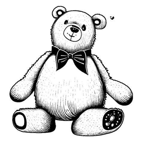 Fuzzy Teddy Bear Coloring Page With Bow Tie · Creative Fabrica