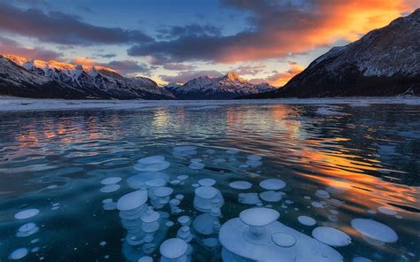 Landscape Nature Sunset Lake Mountain Ice Snowy Peak Winter